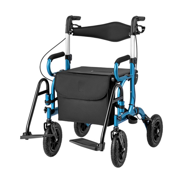 New 2-in-1 Foldable Rollator Walker with 9 Inch Pneumatic Tires 