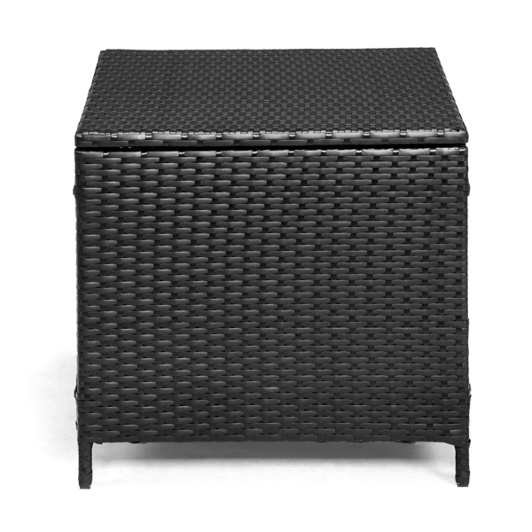 Outdoor PE Wicker Side Table with Storage, Patio Rattan End Table Square Container for Furniture Covers, Toys and Gardening Tools, Black