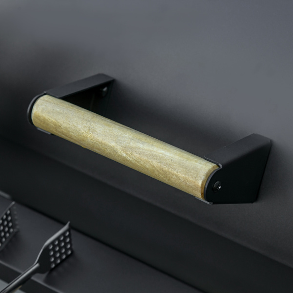 30 英寸便携式桶式木炭烧烤炉，钢制户外烧烤烟熏炉，带储物架，适用于花园露营野餐，黑色-3