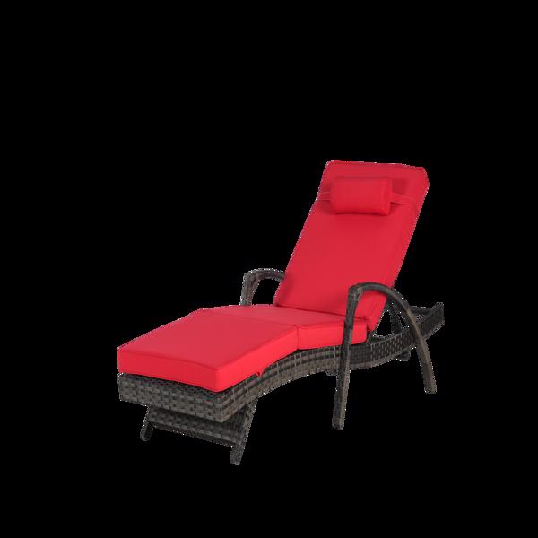 户外柳条长躺椅 2 件套带靠垫，柳条躺椅草坪日光浴椅躺椅可达 150° 海滩池畔花园-5