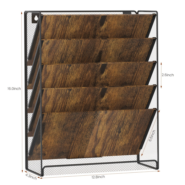 5th/8th floor wall file rack, email paper file folder organizer, magazine rack, wooden office classroom clipboard storage organizer, file manager, suitable for office, home, school, black