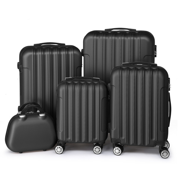 5-Piece Suitcase Set, Travel Suitcase Set with Cosmetic Case, Hard Shell Suitcase Set Made of ABS, Luggage Set with Vanity Case, black
