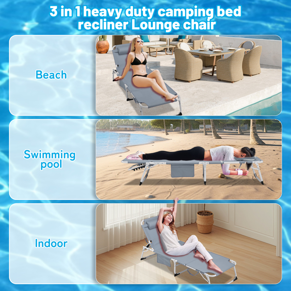 3-in-1 Heavy Duty Tanning Chair with Face Hole Adjustable 5-Position Folding Chaise Lounge Chairs for Outside Portable Lay Flat Beach Lounge Chair for Outdoor Sunbathing Patio Pool Lawn Camping Deck