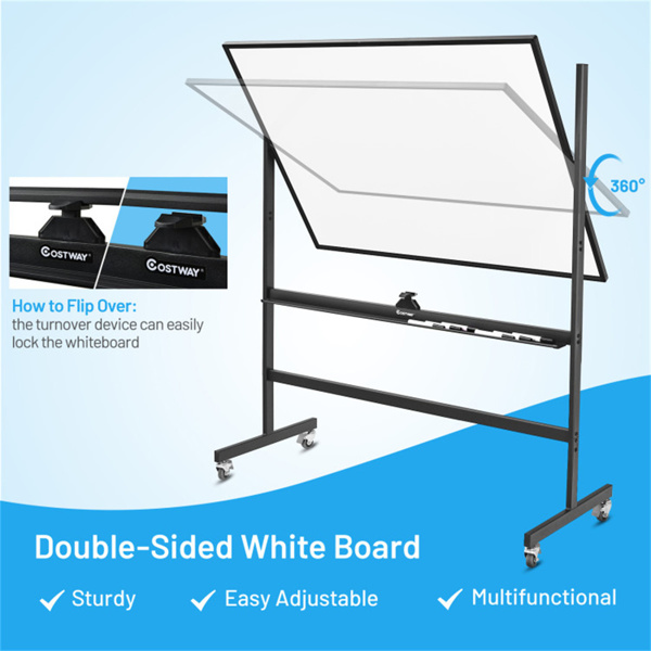 48''x36'' Mobile Whiteboard with Height Adjust，Magnetic Double-Sided Reversible Whiteboard