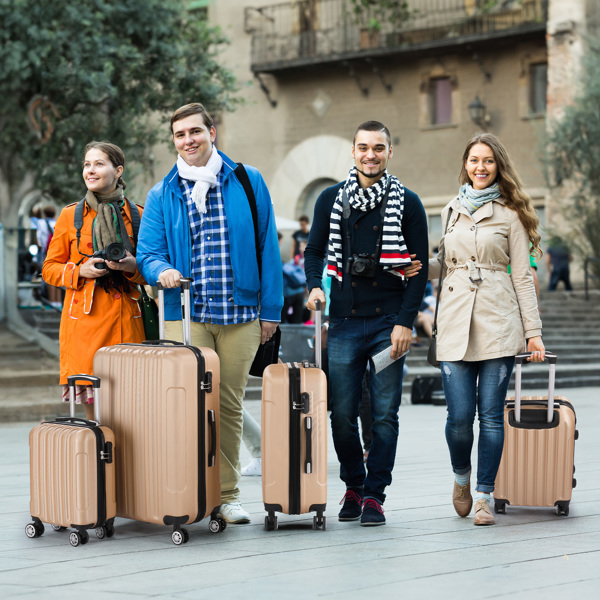 4-Piece Suitcase Set, Travel Suitcase Set, Hard Shell Trolley Made of ABS with Telescopic Handle, Hand Luggage,Champagne gold
