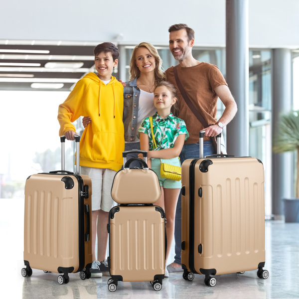 4-Piece Suitcase Set, Travel Suitcase Set, Hard Shell Trolley Made of ABS with Telescopic Handle, Hand Luggage, Champagne gold