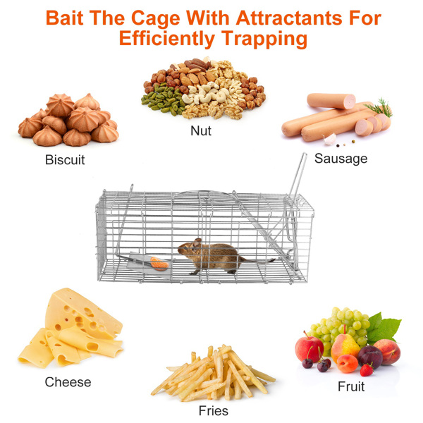 Foldable Rat Trap Cage Humane Live Rodent Trap Cage Galvanized Iron Mice Mouse Control Bait Catch with Detachable L Shaped Rod