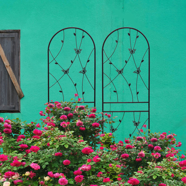 4件装金属花园棚架 71 英寸 x 19.7 英寸 防锈棚架 适用于攀缘植物户外花卉支架 蝴蝶装饰 黑色-13