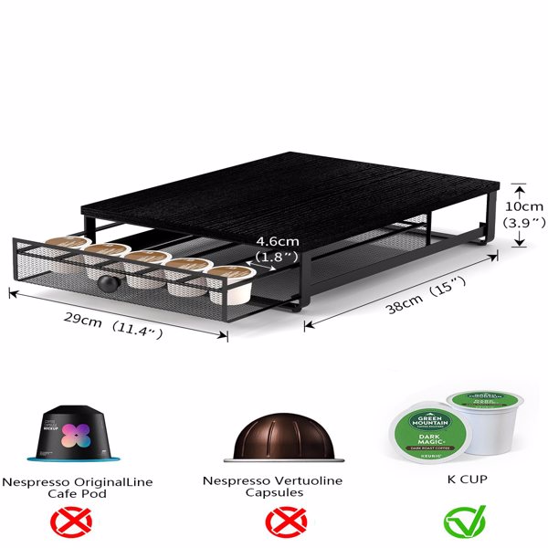 K Cup Organizer, Coffee Pod Holder Drawer, Under Brewer Storage Organizer with Sliding Drawer holds up to 35 K-Cup Pods, No Assembly Needed, Black