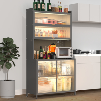 73\\'\\' Tall Kitchen Pantry Cabinet , 6 Level Flip Door with Pegboard Spacious, Adjustable & Stylish Metal Pantry Storage Cabinet, Anti-Tip Design Hutch for Kitchen, Dining Room, Living Room(Grey) 