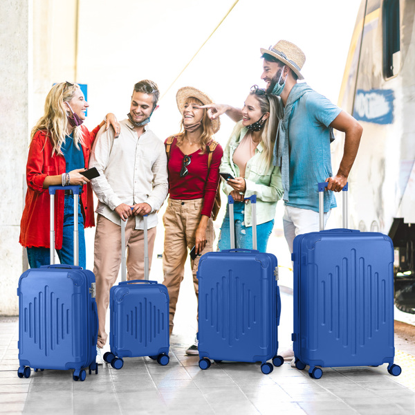 Complete 4-Piece ABS Luggage Set with Diamond Pattern & Reinforced Corners (Deep Blue)