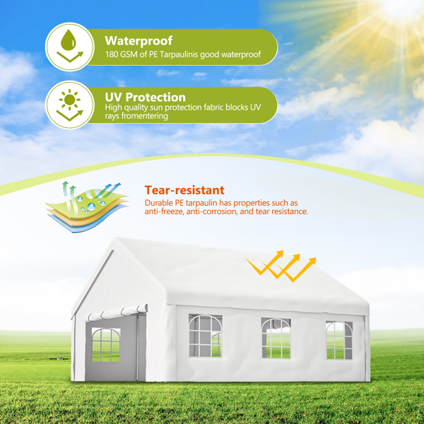 20x20 英尺派对帐篷，带 2 个储物袋和可拆卸侧壁，户外遮阳篷凉亭，适用于车棚露营花园婚礼烧烤商业-6