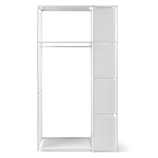 4-Tier Double Row Hanging Wardrobe with Curtains & Storage Compartments – Non-Woven Fabric Closet (88.5*44.5*162.5cm, White)
