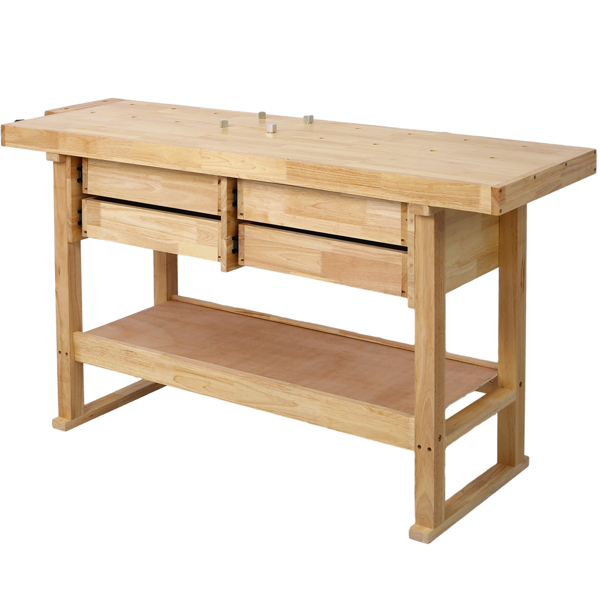 60in Workbench with 4 Drawers Wooden Workbench for Garage Workshop and Home, with Rapid Action Woodworking Vise 7 Inch Jaw Width Made with Heavy-Duty Cast Iron ,GRAY 