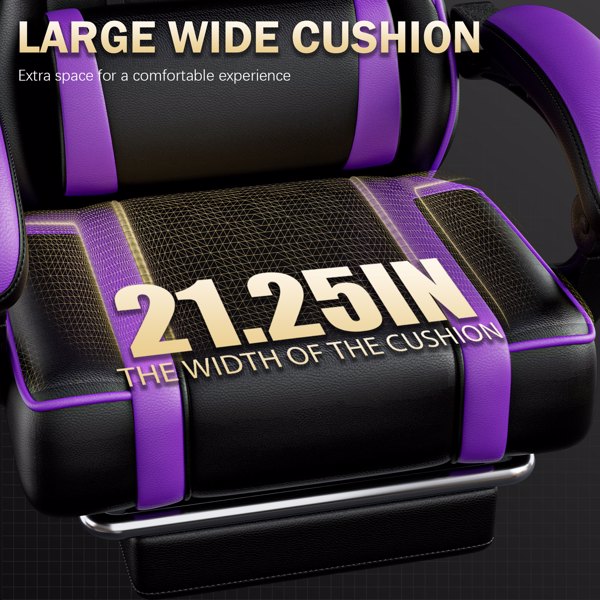 游戏椅，带脚踏和腰部支撑的电脑椅，带头枕的人体工学游戏椅，可调节高度的游戏玩家椅，办公桌椅-6