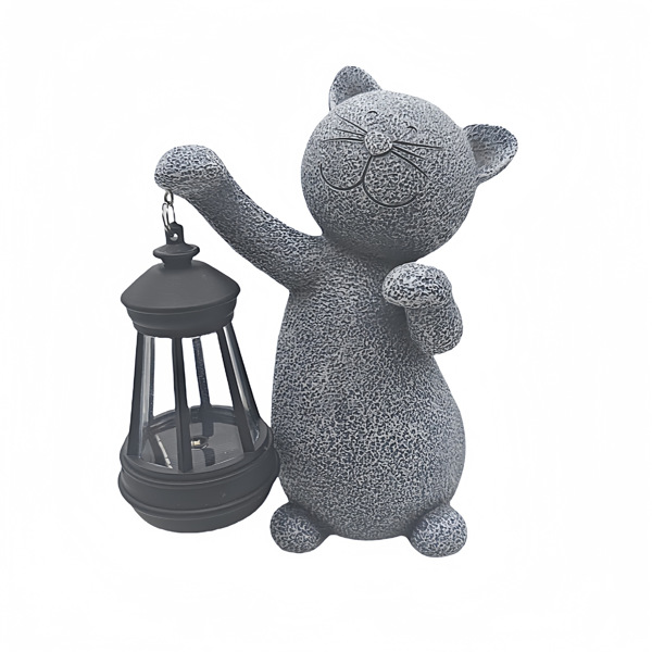 太阳能庭院灯小猫提灯日式田园工艺品摆件花园阳台家具装饰防水灯-1
