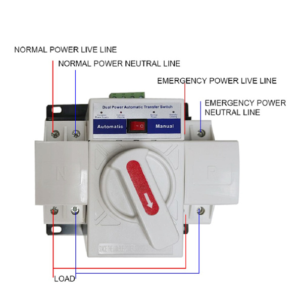 Dual Power Manual Automatic Transfer Switch Generator Changeover Switch for Generator 63A 2P 220V