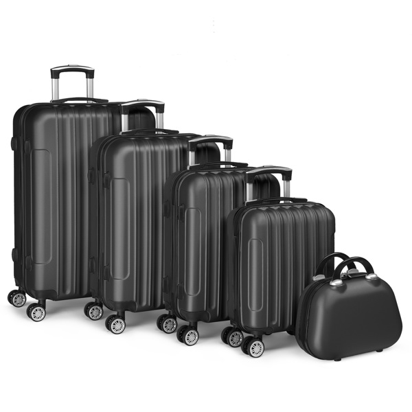 5-Piece Suitcase Set, Travel Suitcase Set with Cosmetic Case, Hard Shell Suitcase Set Made of ABS, Luggage Set with Vanity Case, black