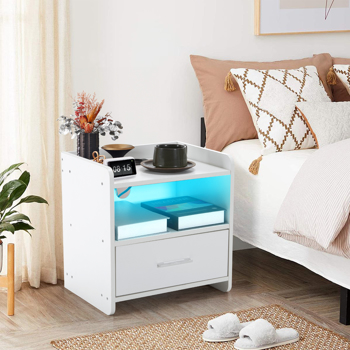 39*29*41cmcm Particleboard Pasted Triamine Single Drawer With Socket With LED <b style=\\'color:red\\'>Light</b> Bedside Table