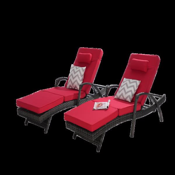 户外柳条长躺椅 2 件套带靠垫，柳条躺椅草坪日光浴椅躺椅可达 150° 海滩池畔花园-8