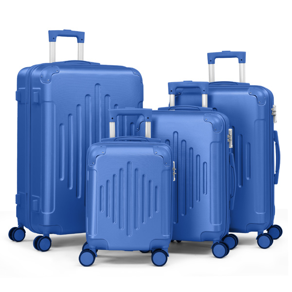 Complete 4-Piece ABS Luggage Set with Diamond Pattern & Reinforced Corners (Deep Blue)