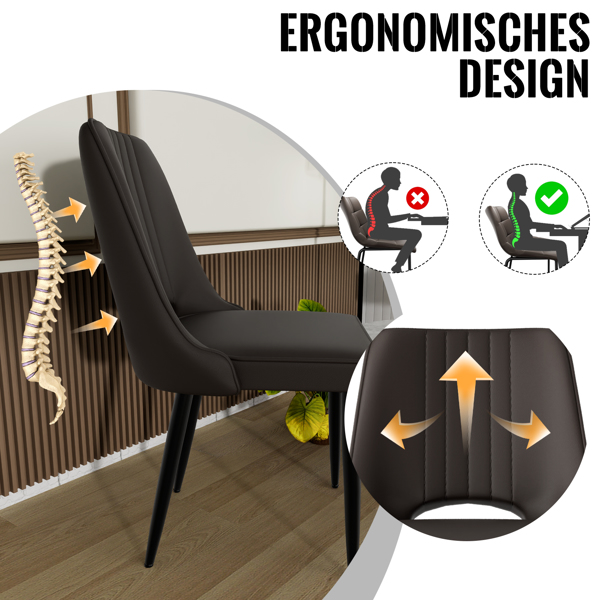 餐椅（一套 4 把），带高靠背的仿皮餐椅，带金属脚的现代厨房椅，适合客厅厨房的软垫餐桌椅-6