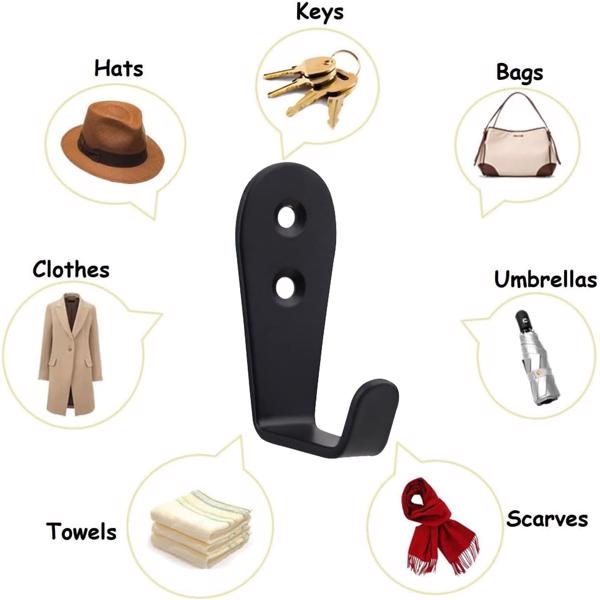 5件套大号L型不锈钢挂钩玄关门板衣橱书包（黑色）-4