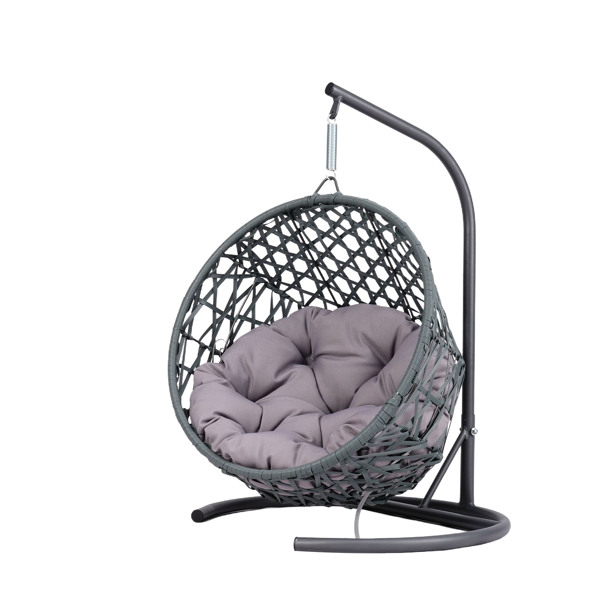 Cat Swing Bed with Stand & Cushion, Cat Egg Chair with Rattan Wicker Appearance, Indoor Hanging Swinging Cat Bed for Cats, Small Dogs, and Small Animals, Gray