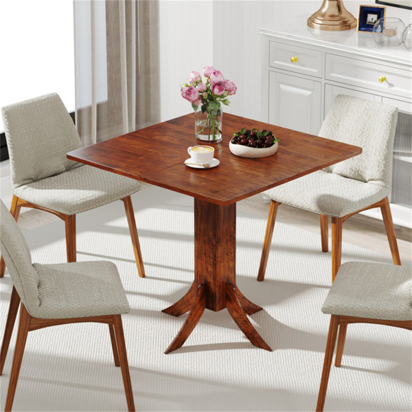 Walnut Square Dining Table with Pedestal Base and Rubber Wood Frame