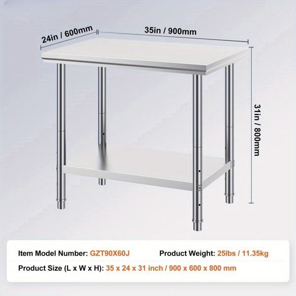 35×24×31英寸不锈钢商用工作台，700磅超负荷能力+3速高度调节，厨房/餐厅/车库/后院专业级备餐工作站（周末不发货，禁售亚马逊）-7