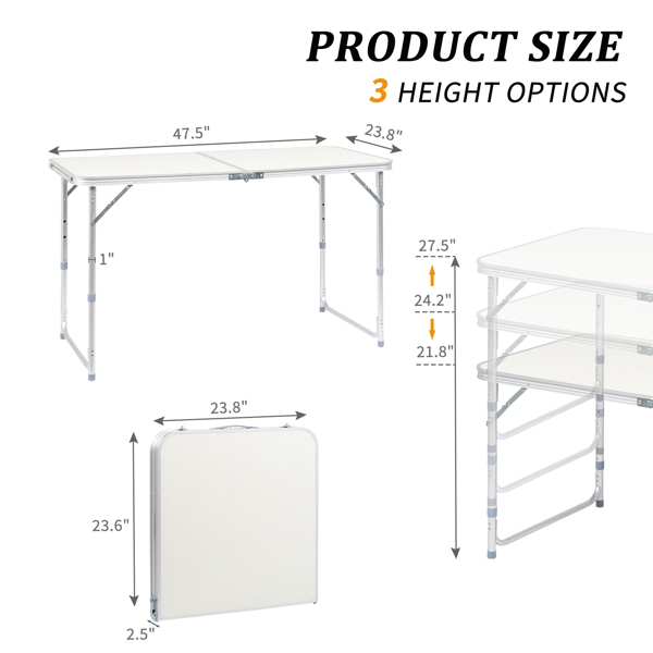 120 x 60 x 70 4Ft Portable Multipurpose Folding Table White