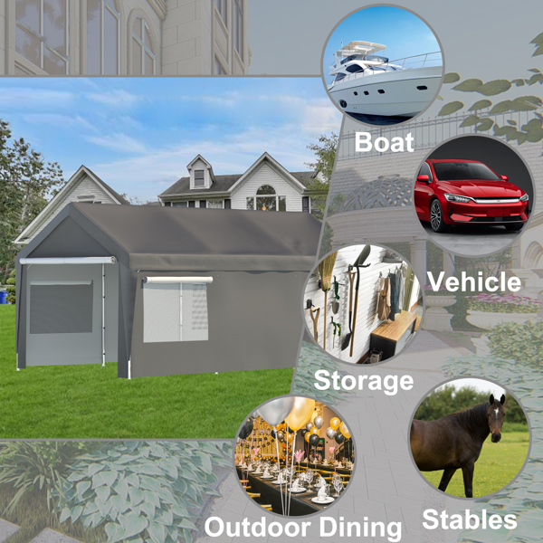 Carport Canopy 10x20 FT Heavy Duty Boat Car Canopy Garage with Removable Sidewalls and Roll-up Ventilated Windows