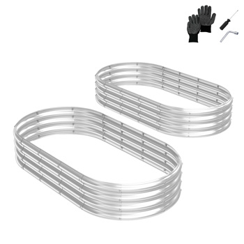 2 Pcs 6×3×1ft Raised Garden Bed, Oval Galvanized Outdoor Planter Box, Metal Garden Bed for Planting Vegetables Fruits Flowers, Silver