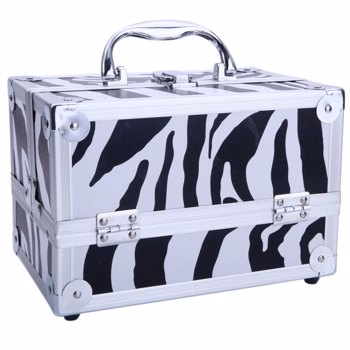 SM-2176 Aluminum Makeup Train Case Jewelry <b style=\\'color:red\\'>Box</b> Cosmetic Organizer with Mirror 9\\"x6\\"x6\\" White Zebra
