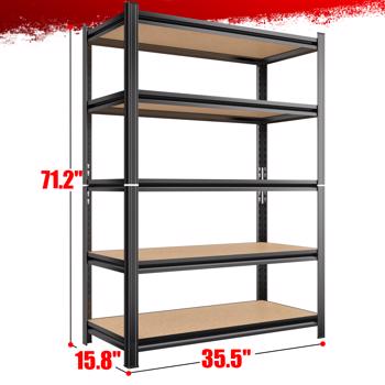 5 Tier Storage Rack, Adjustable Height Shelving, Warehouse Supermarket Basement Storage, Black Requires Assembly