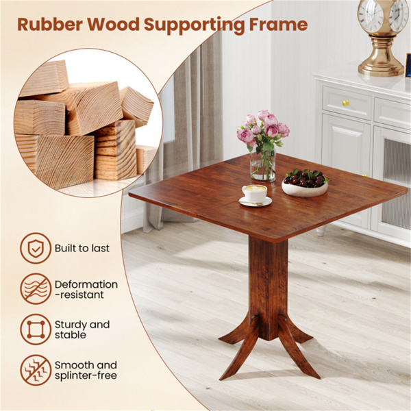 Walnut Square Dining Table with Pedestal Base and Rubber Wood Frame