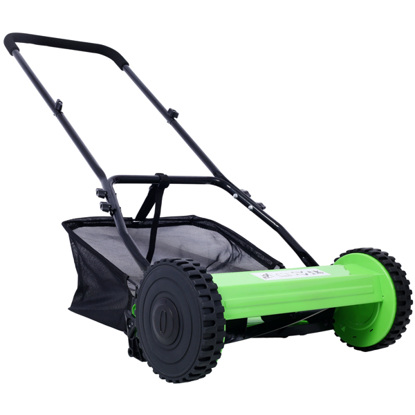 14-Inch 5-Blade Push Reel Lawn Mower with Grass Catcher, GREEN COLOR 