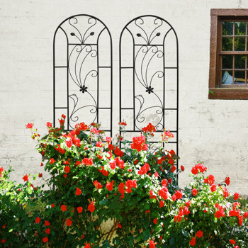2 Pack Metal Garden Trellis 86.7\\" x 19.7\\" Rustproof Trellis for Climbing Plants Outdoor Flower Support Peacock Style Black
