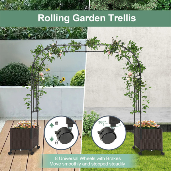 80英寸花园拱形棚架，带2个花盆箱和可锁轮子 （amazon shipping-发货，WALMART禁止销售）-9