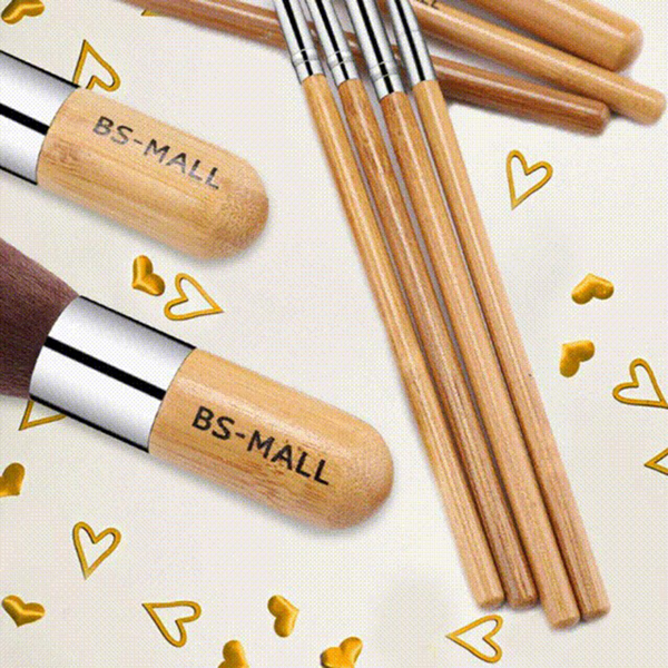 11Pcs Bamboo Makeup Brush Set, Synthetic Kabuki Makeup Brush Set with Storage Bag and Makeup Sponge(USPS shipment)
