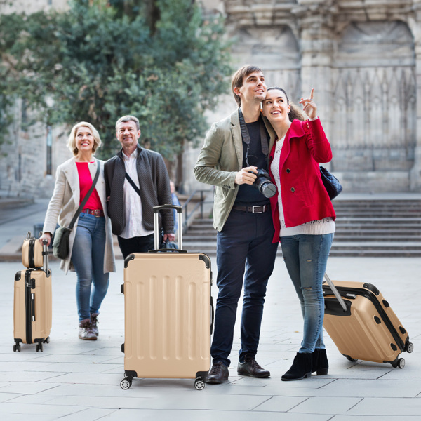 4-Piece Suitcase Set, Travel Suitcase Set, Hard Shell Trolley Made of ABS with Telescopic Handle, Hand Luggage, Champagne gold