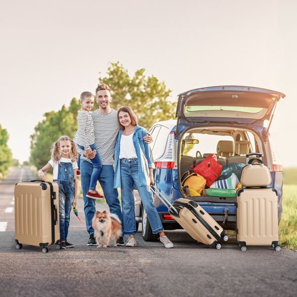 4-Piece Suitcase Set, Travel Suitcase Set, Hard Shell Trolley Made of ABS with Telescopic Handle, Hand Luggage, Champagne gold