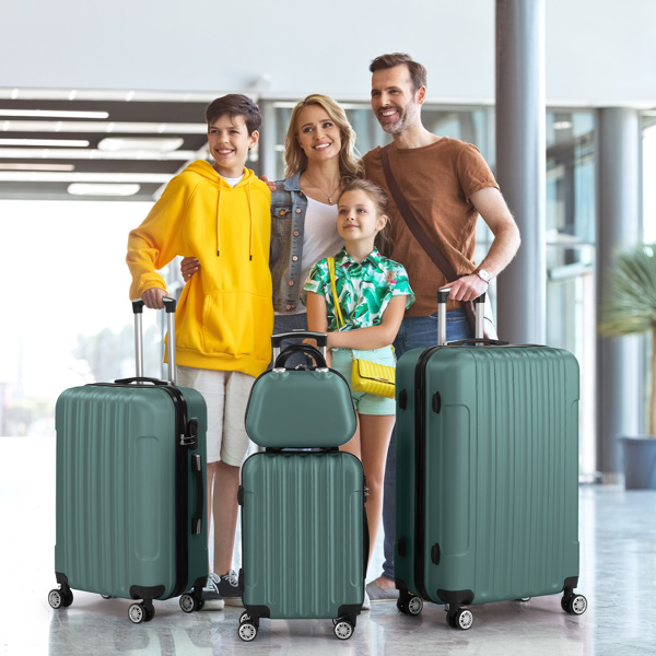 5-Piece Suitcase Set, Travel Suitcase Set with Cosmetic Case, Hard Shell Suitcase Set Made of ABS, Luggage Set with Vanity Case, Green