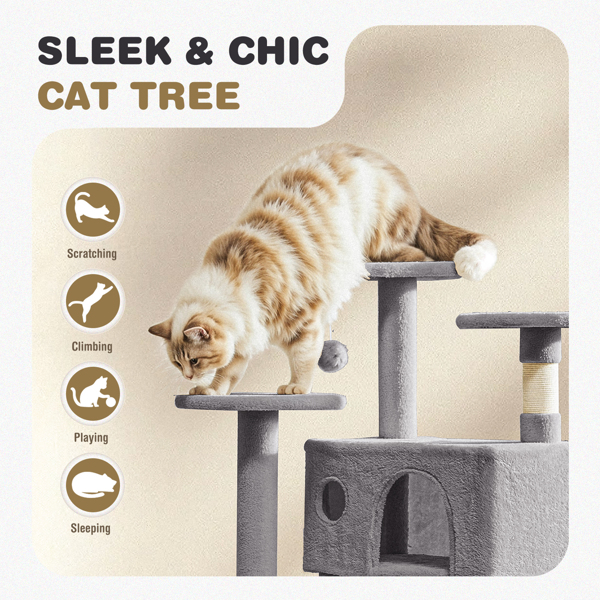 54in Cat tree, indoor cat high-rise multi-story tower, pet playroom with large apartment 