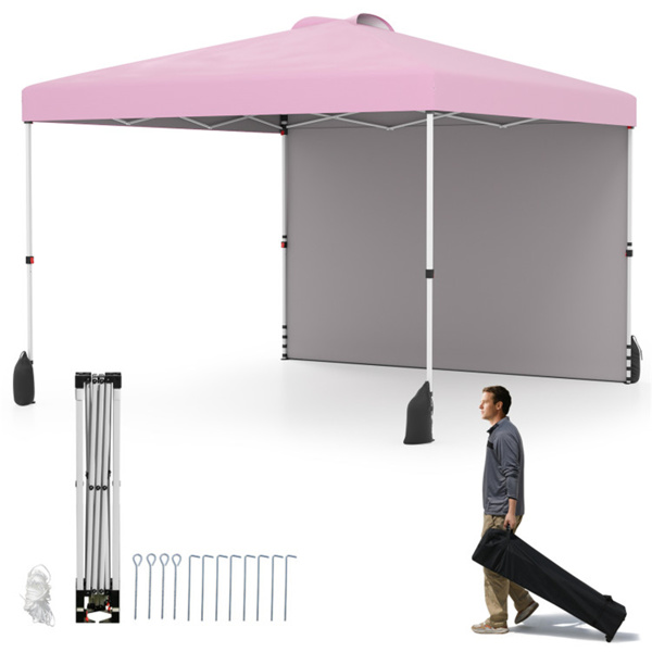 10 X 10英尺弹出式雨棚帐篷带轮式包和1个侧墙 - 粉色（amazon shipping-发货，WALMART禁止销售）周末不发货-1