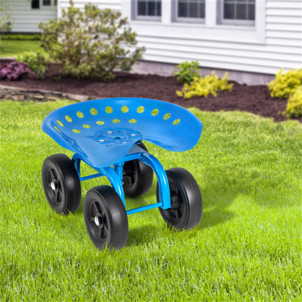 360° Garden Rolling Workseat with Swivel Seat and Adjustable Height-Blue 