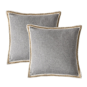 Set of 2 Throw Pillow Covers Vintage Linen Trimmed Cushion Covers, 20\\"x20\\"