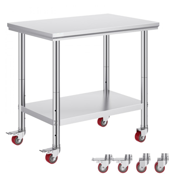 36x24 Inch Stainless Steel Work Table with 4 Wheels: Heavy-Duty Mobile Commercial <b style=\\'color:red\\'>Food</b> Prep