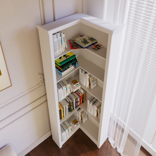 Corner bookshelf, 5 tier open bookshelf, good texture, sturdy and durable, high environmental protection, storage, display, reading one-stop meet, bedroom, living room, study, the essential bookshelf.