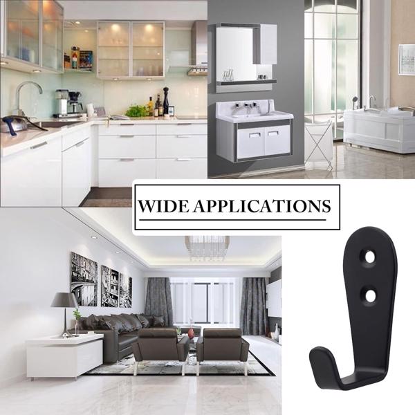 5件套大号L型不锈钢挂钩玄关门板衣橱书包（黑色）-2